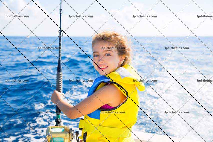 Blond Kid Girl Fishing