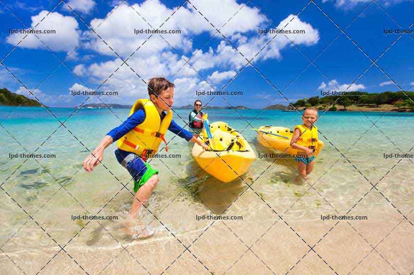 Family With Kids Paddling